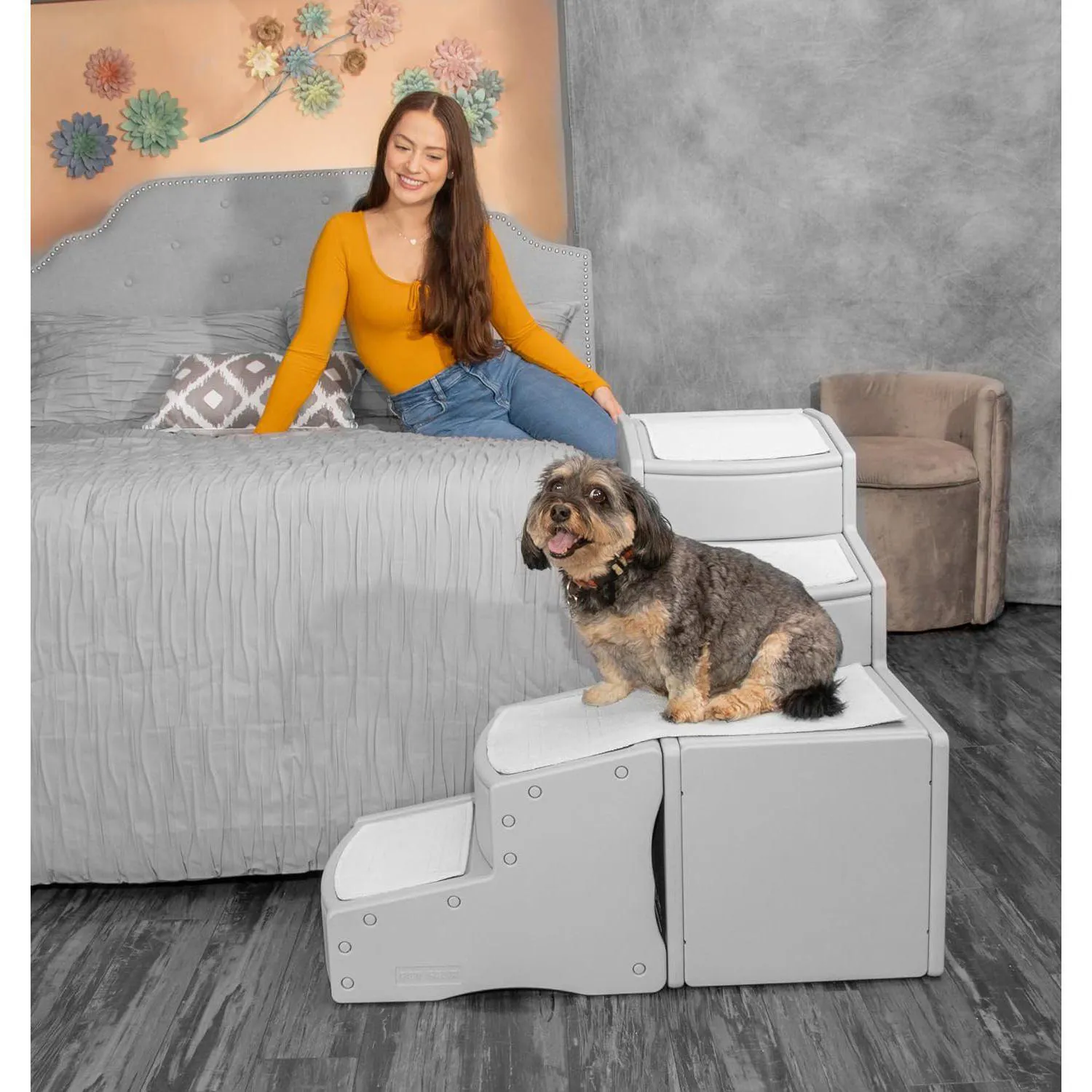 Escalera con Peldaños Lavables para Mascotas Color Gris Marca Pet Gear