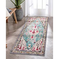 Alfombra Tribal Bohemio Color Aguamarina Lavable de 0.61x1.31 m Lahome