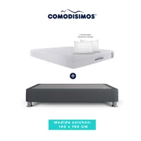 Colchón Access Res "celia" 140 x 190 + 1 Base Cama 140 x 190 Gris Plomo + 4 Patas Acero 14 Cms + 2 Almohadas