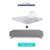 Colchón Doble Comodisimos Access Res Celia 140x190 + 1 Base Cama 140x190 Gris Claro + 4 Patas Acero 14 Cms + 2 Almohadas