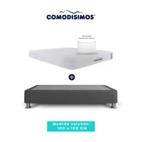 Colchón Sencillo Comodisimos Access Res Celia 100x190 + 1 Base Cama 100x190 Gris Plomo + 4 Patas Acero 14 Cms + 1 Almohada