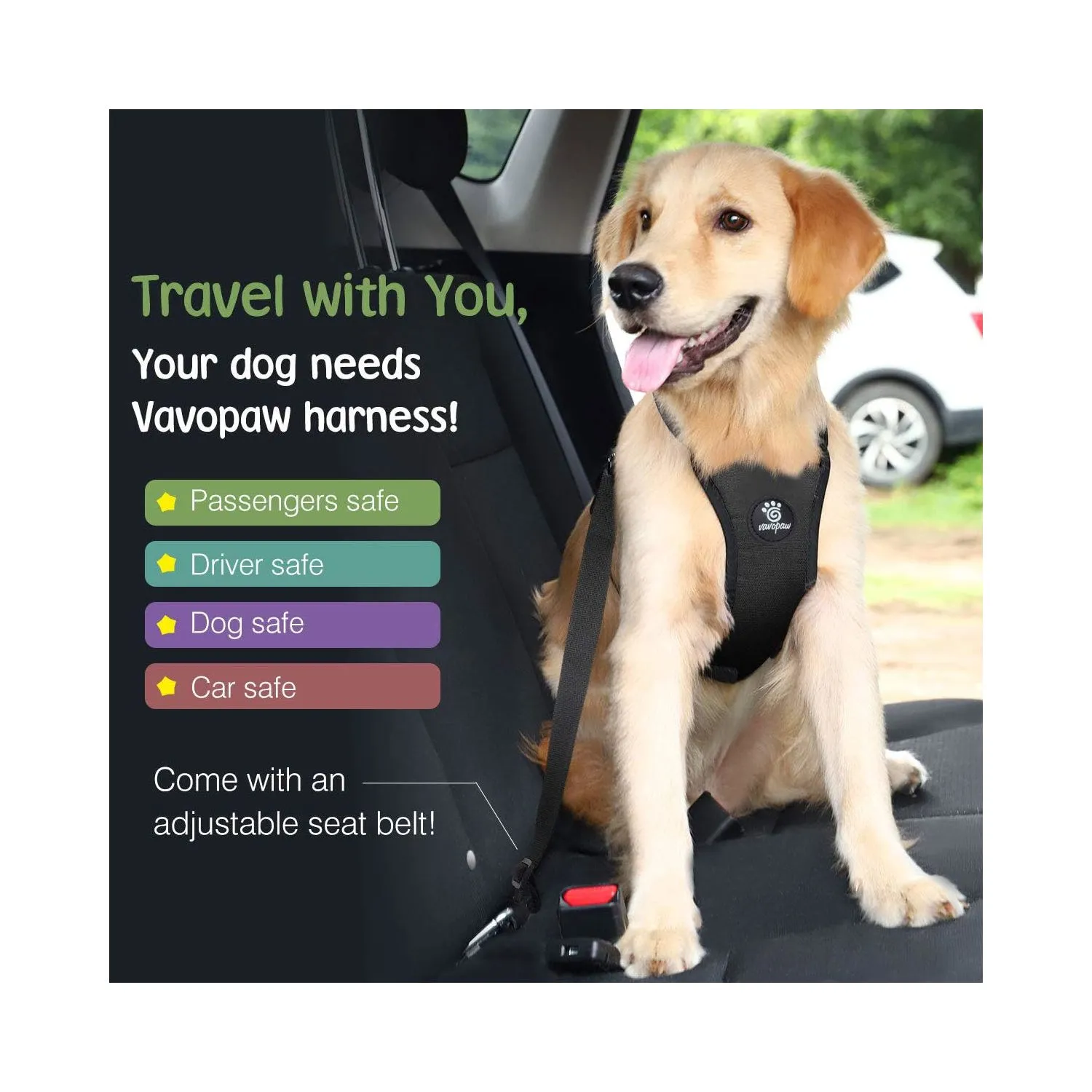 Arnés Para Perro De Chaleco De Seguridad Para Vehículo Vavopaw 3