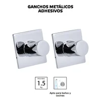 Gancho Metalico Adhesivo Cuadrado Plateado X 2 Pm1.5Kg