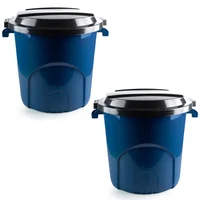 Kit X2 Canecas Tanque Multiuso Plástico 50L Tapa Y Manijas Azul