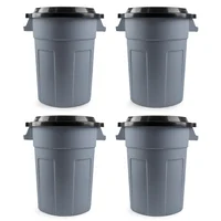 Kit X4 Canecas Tanque Grande Multiuso Plástica 70L Con Tapa Gris