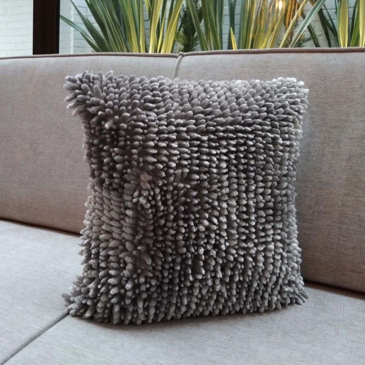 UNOXUNO - Cojín Teddy 45X45 Plata