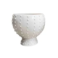 Copa Floral Liebre Puntos En Cerámica Blanco