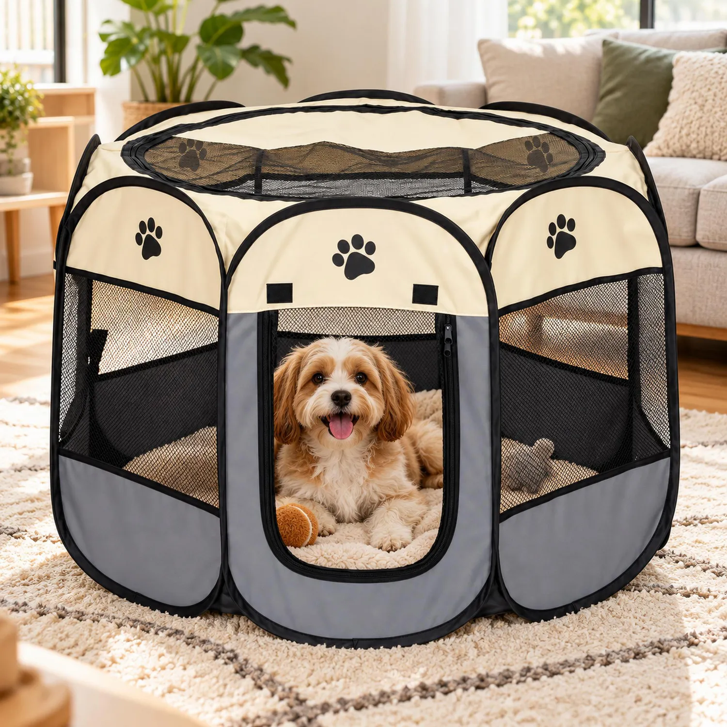Corral Para Mascotas Portátil 80X74X58Cm Mediano Gris