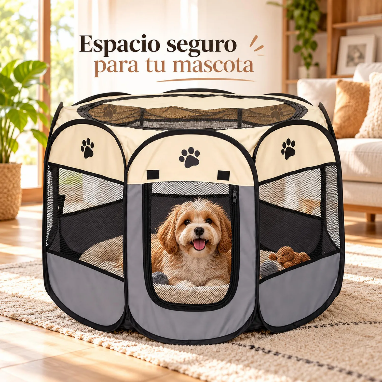 Corral Para Mascotas Portátil 80X74X58Cm Mediano Gris 5