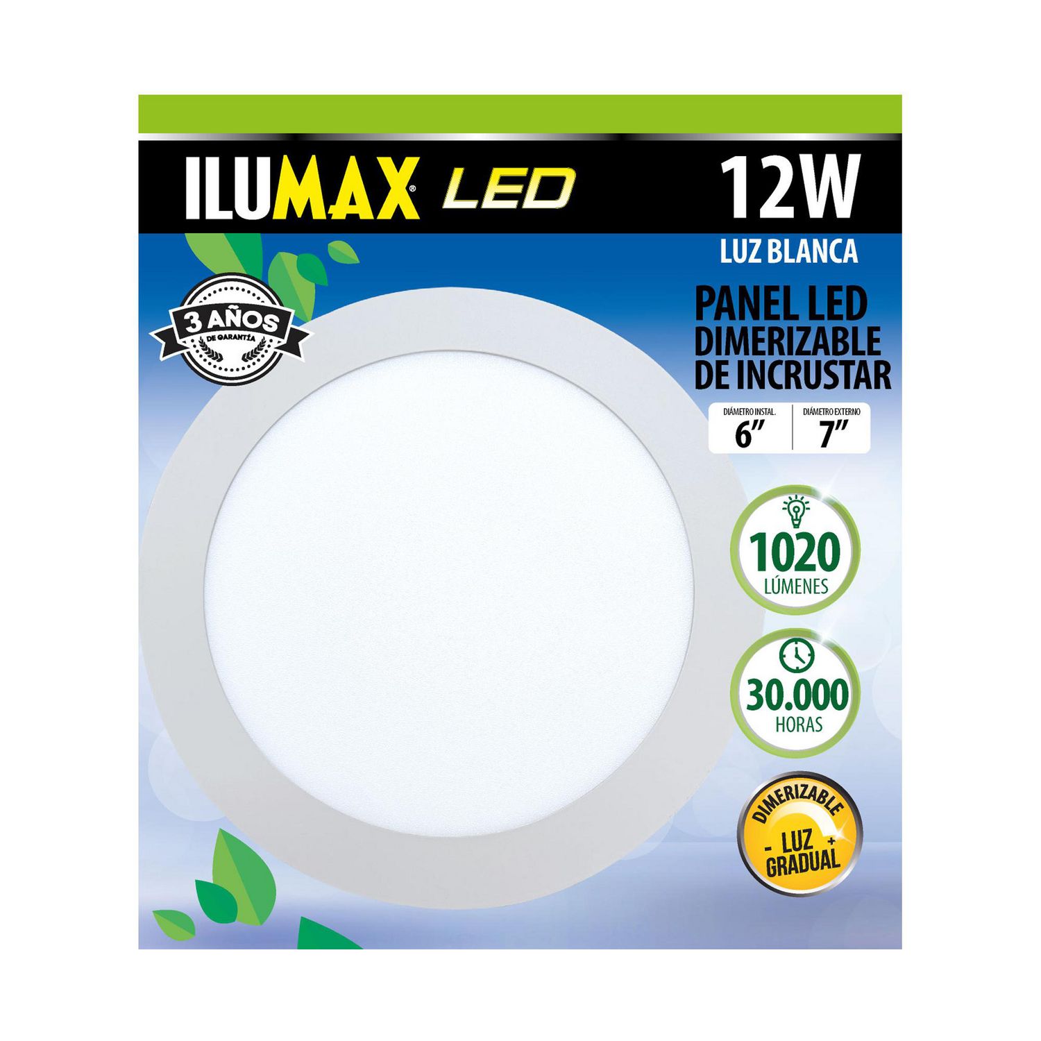 Panel LED Dimerizable Redondo de Incrustar 12w Luz Blanco Certificado ...