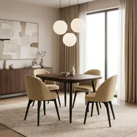 Comedor Nova 4 Puestos Natural Oscuro Tela Beige