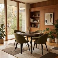 Comedor Nova 4 Puestos Natural Oscuro Negro Tela Taupe