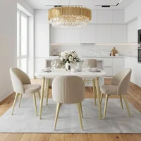 Comedor Nova 4 Puestos Blanco Perla Champaña Tela Crudo