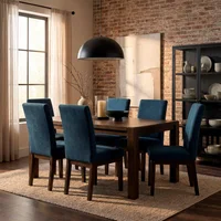 Comedor Oxford 6 Puestos Natural Oscuro Tela Azul