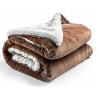 Cobija Lisa Piel De Durazno Con Ovejera Cama Sencilla Color Café