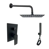 Grifería Ducha Spazio Negro Monocontrol 2 Func+Regadera 20X20+Brazo Red+Teleducha Modern