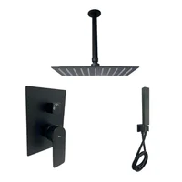 Grifería Ducha Spazio Negro Monocontrol 2 Func+Regadera 25X25+Brazo Techo+Teleducha Modern