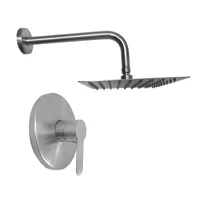 Grifería Ducha Monocontrol Acero Inoxidable+ Regadera 20X20+Brazo Redondo