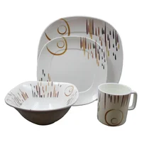 Vajilla Melamina Imperial Blanca Líneas Café Semi Cuadrada 16 Piezas 4 Puestos