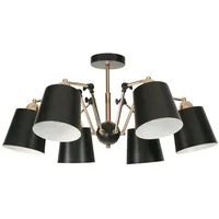 Lámpara De Techo 6 Luces E27 Negro Mate Con Dorado