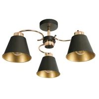 Lámpara De Techo 3 Luces E27 Negro Mate Interior Dorado