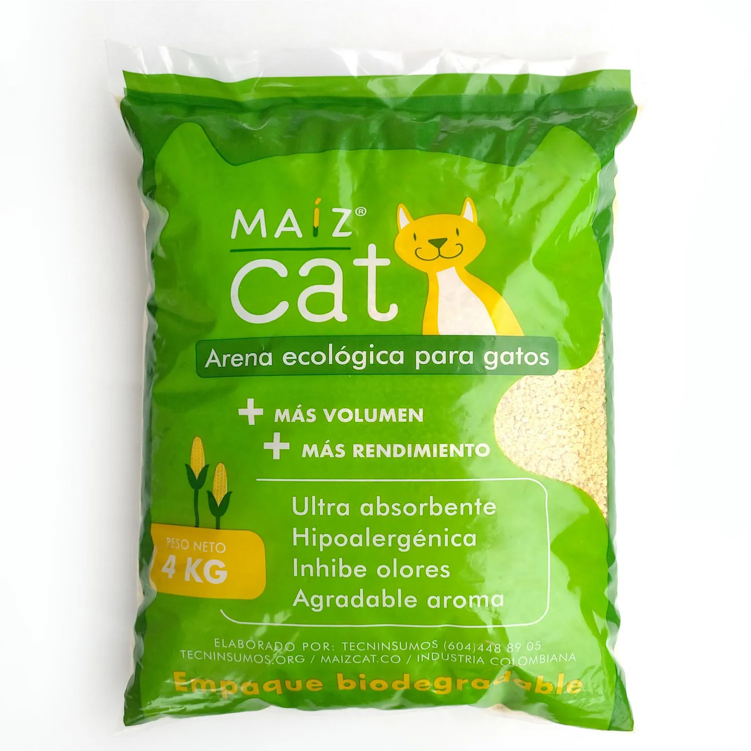 Arena Sanitaria Gato Ecológica Bio Aglomerante Absorbente Maíz Cat 4kg