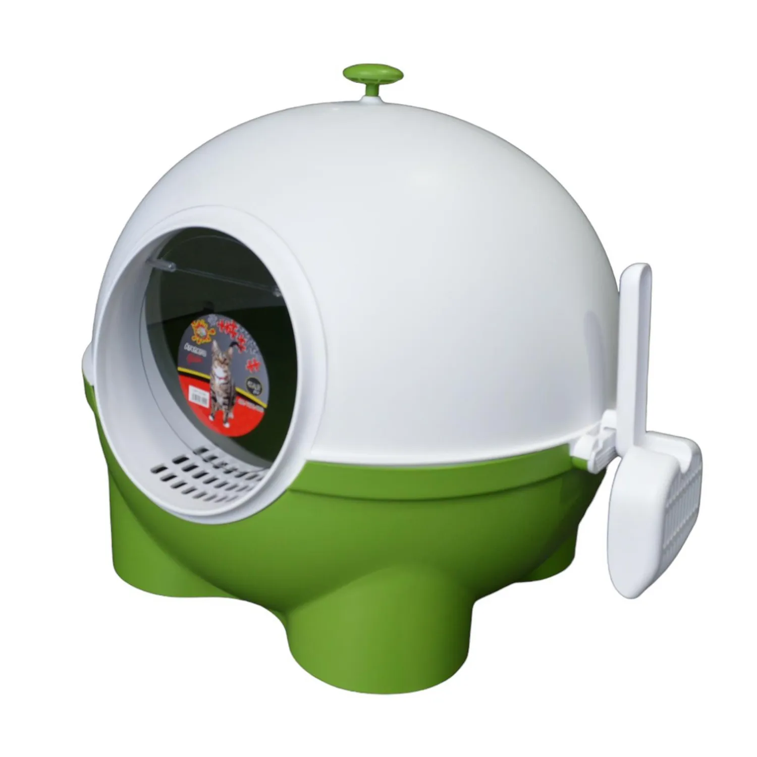 Arenera cubierta plastica globo+pala para gatos verde 53x50cm colmascotas 4