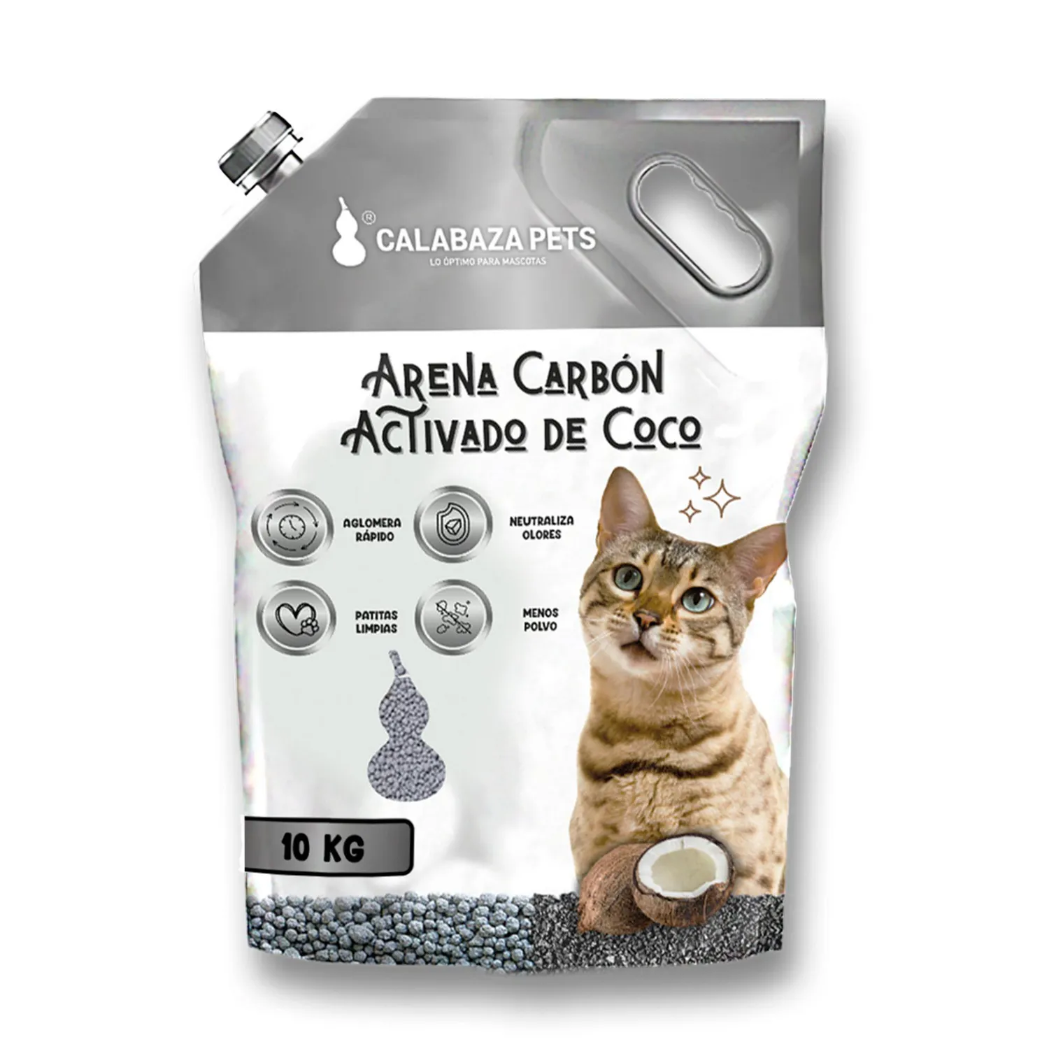 Arena Sanitaria Gato Aglomerante Bentonita Carbón Activado Calabaza 10kg