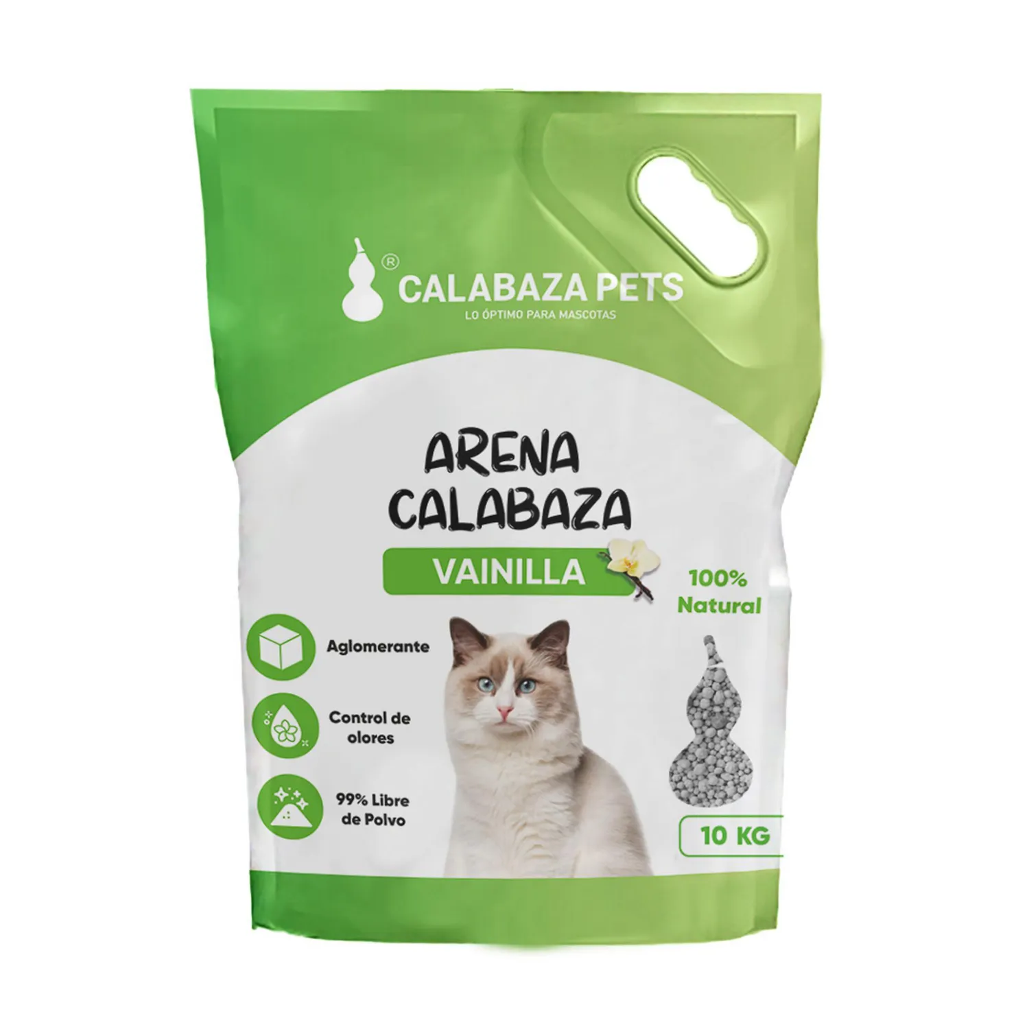 Arena Sanitaria Gato Aglomerante Bentonita Calabaza Vainilla 10kg