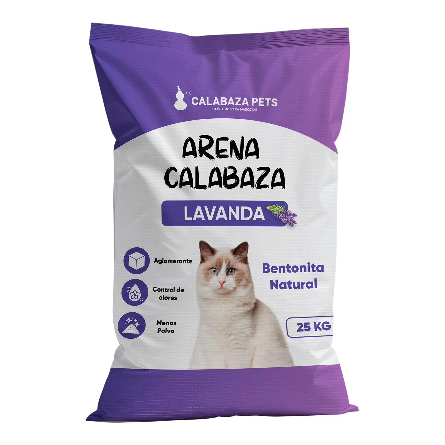 Arena Sanitaria Gato Aglomerante Bentonita Calabaza Lavanda 25 kg