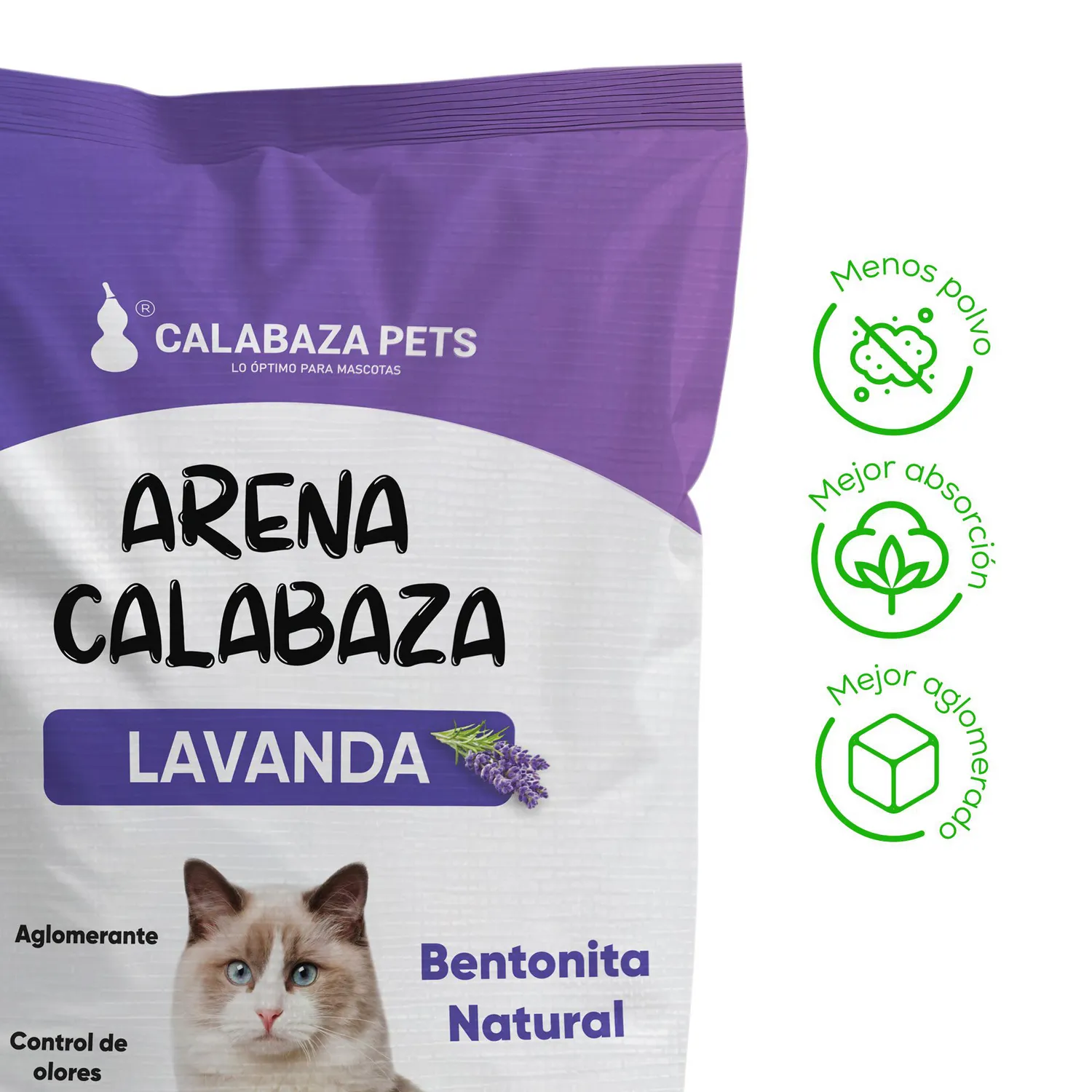 Arena Sanitaria Gato Aglomerante Bentonita Calabaza Lavanda 25 kg 3