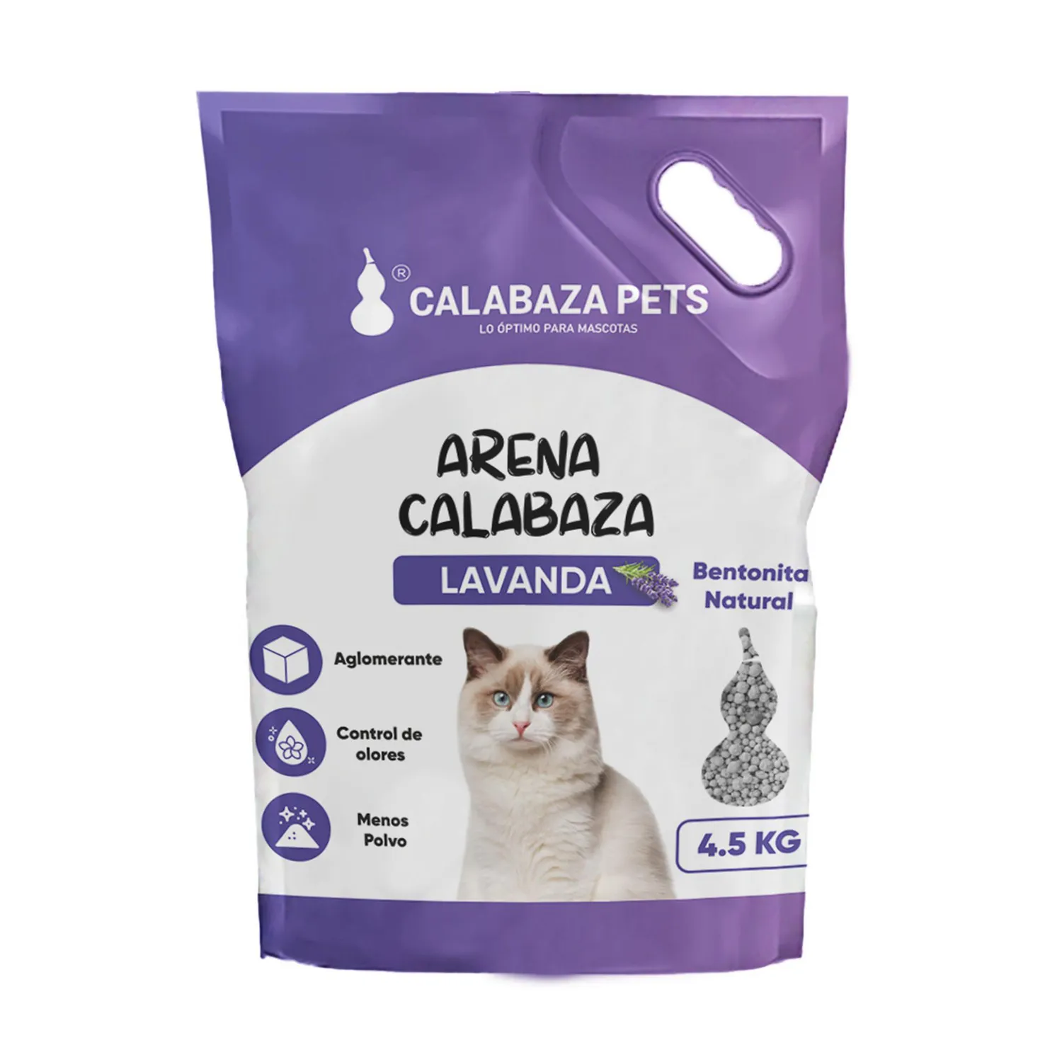 Arena Sanitaria Gato Aglomerante Bentonita Calabaza Lavanda 4.5kg