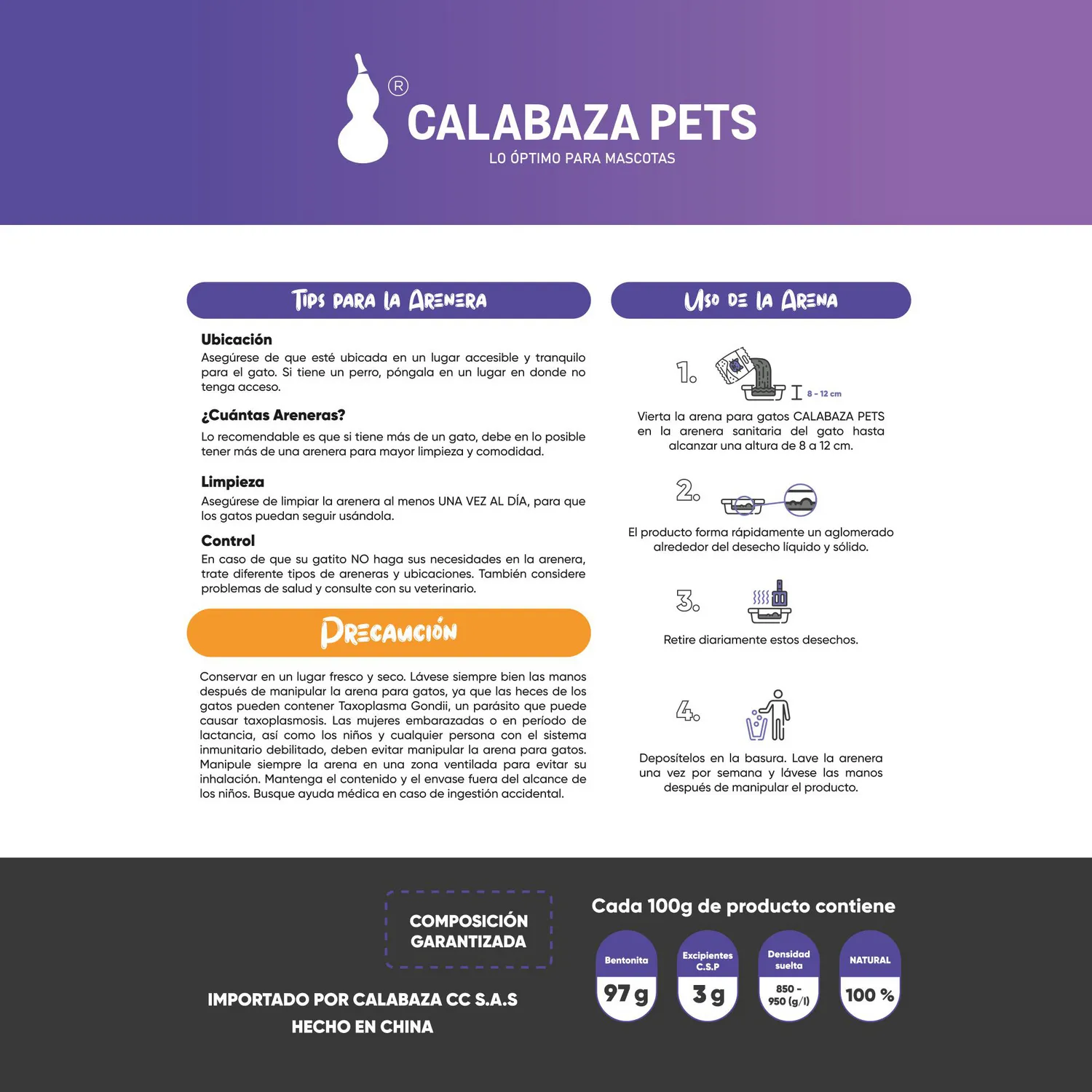 Arena Sanitaria Gato Aglomerante Bentonita Calabaza Lavanda 4.5kg