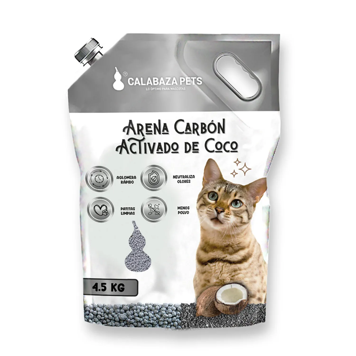 Arena Sanitaria Gato Aglomerante Bentonita Carbón Activado Calabaza  4.5kg