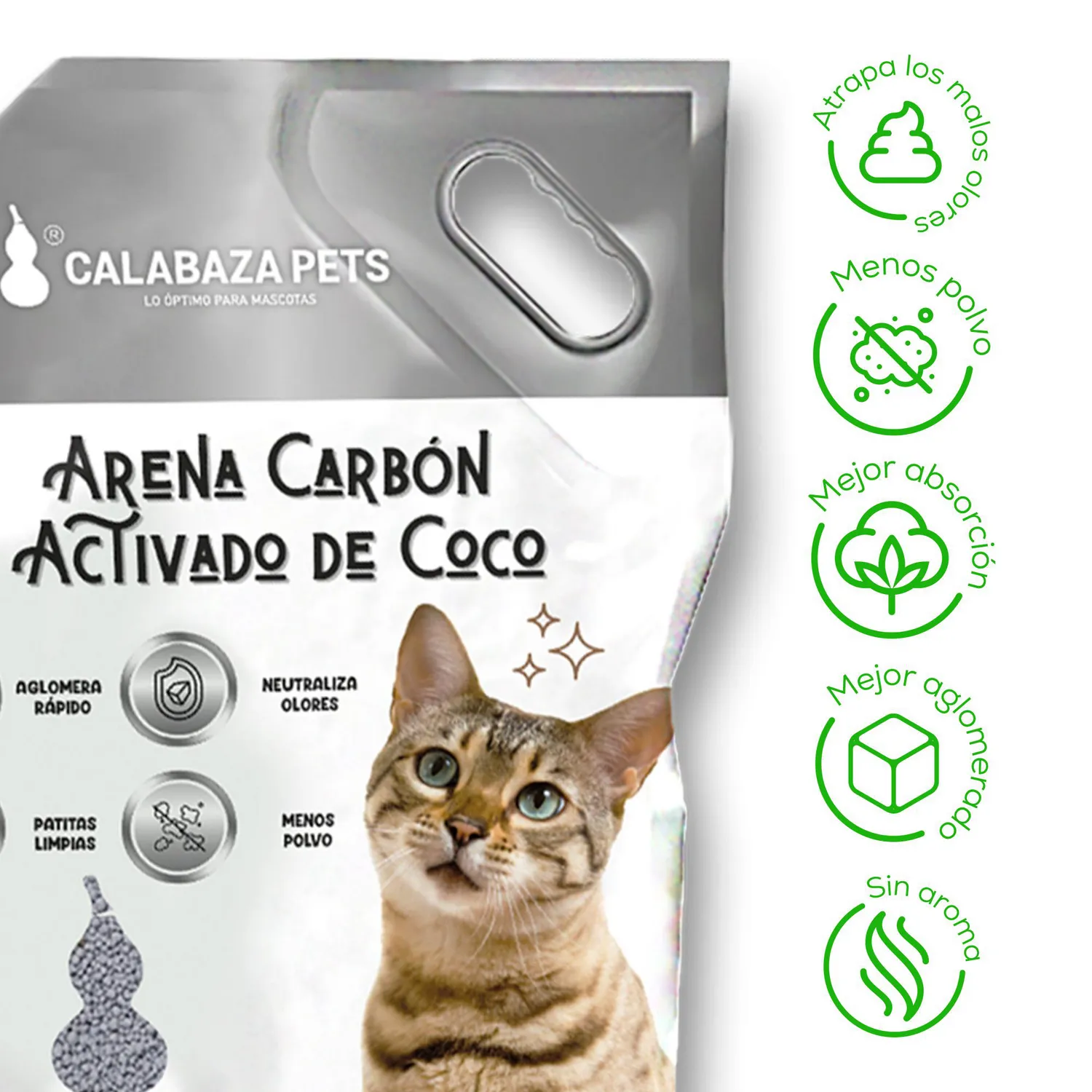 Arena Sanitaria Gato Aglomerante Bentonita Carbón Activado Calabaza  4.5kg 3