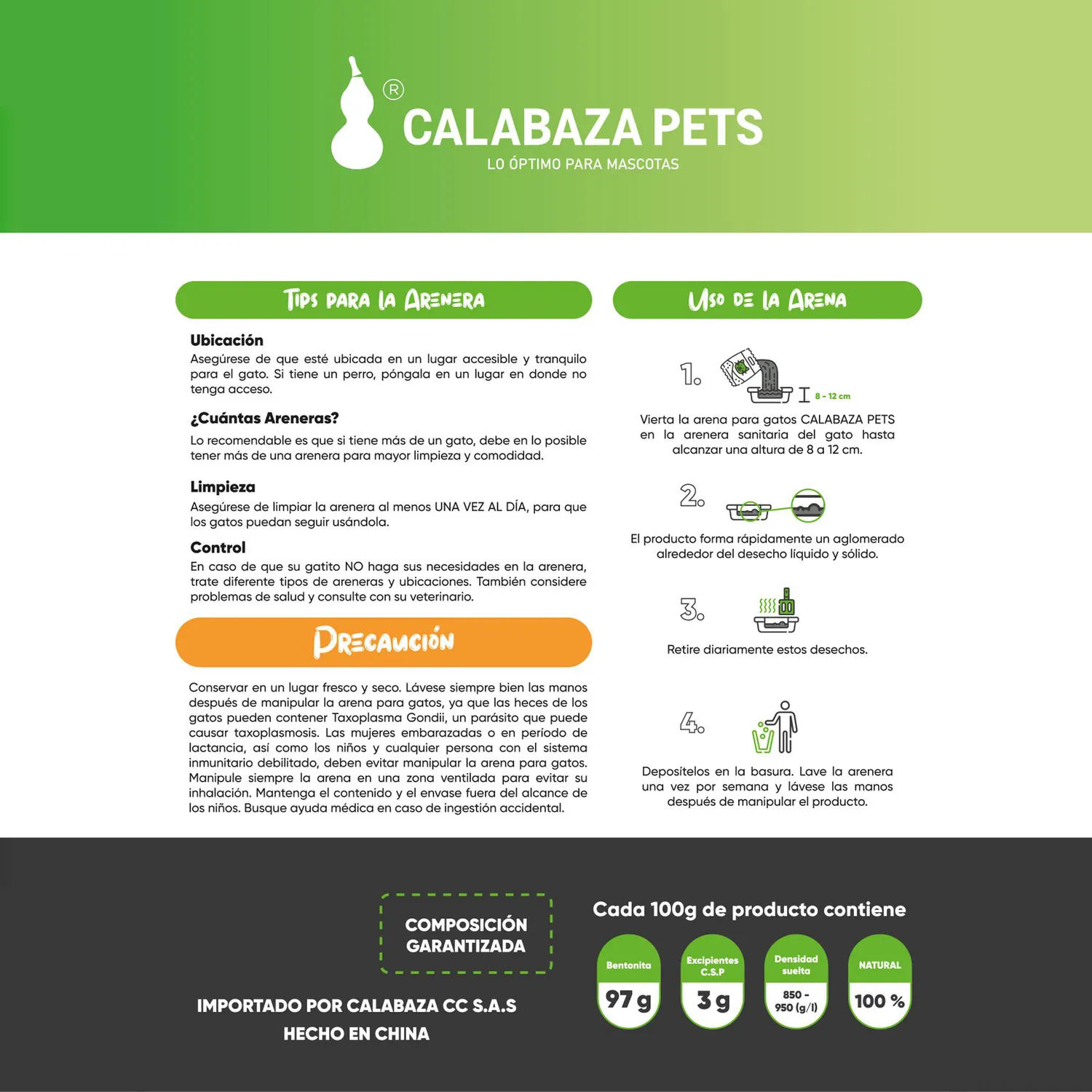 Arena Sanitaria Gato Aglomerante Bentonita Calabaza Vainilla 25kg