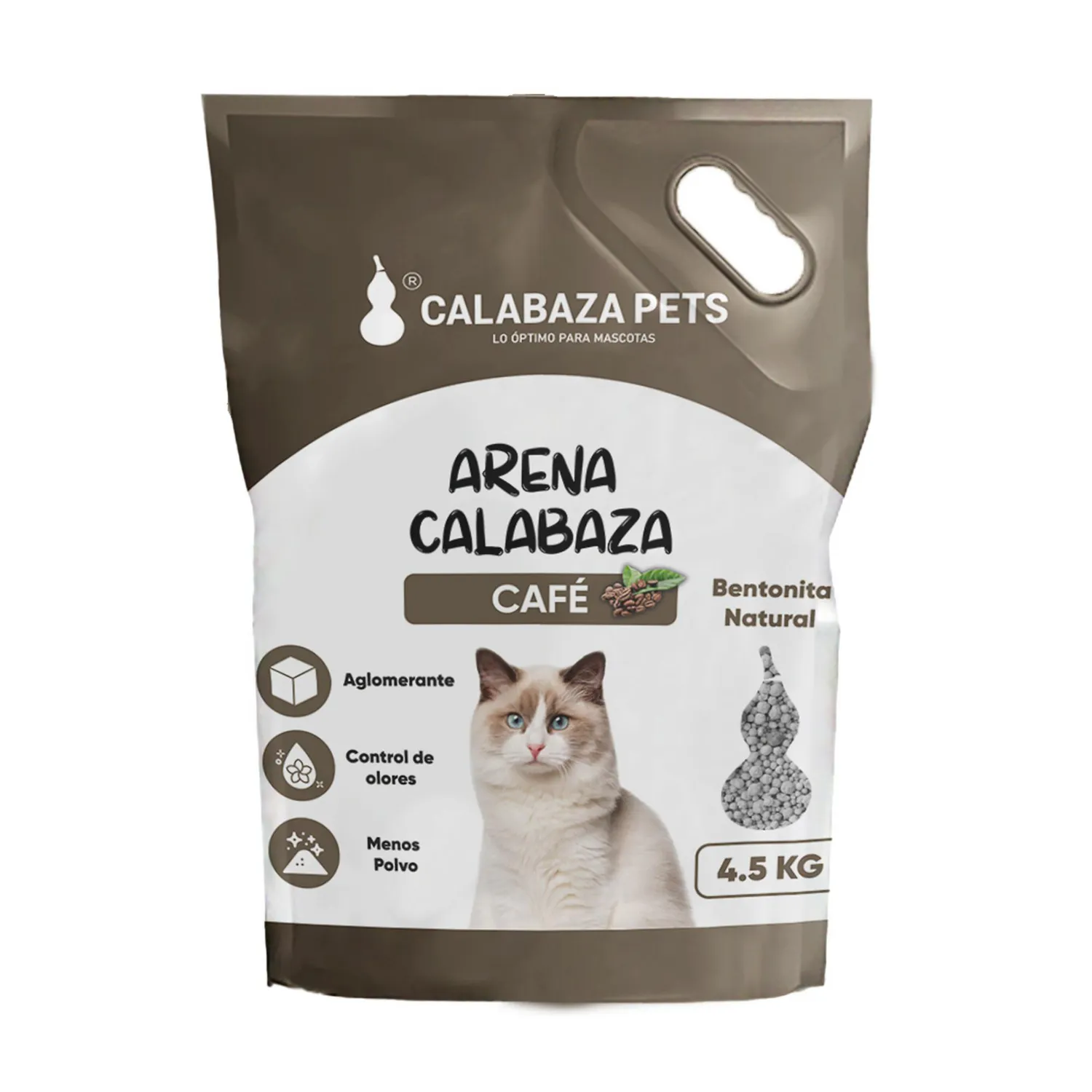 Arena Sanitaria Gato Aglomerante Bentonita  Calabaza Pets Cafe 4.5 kg