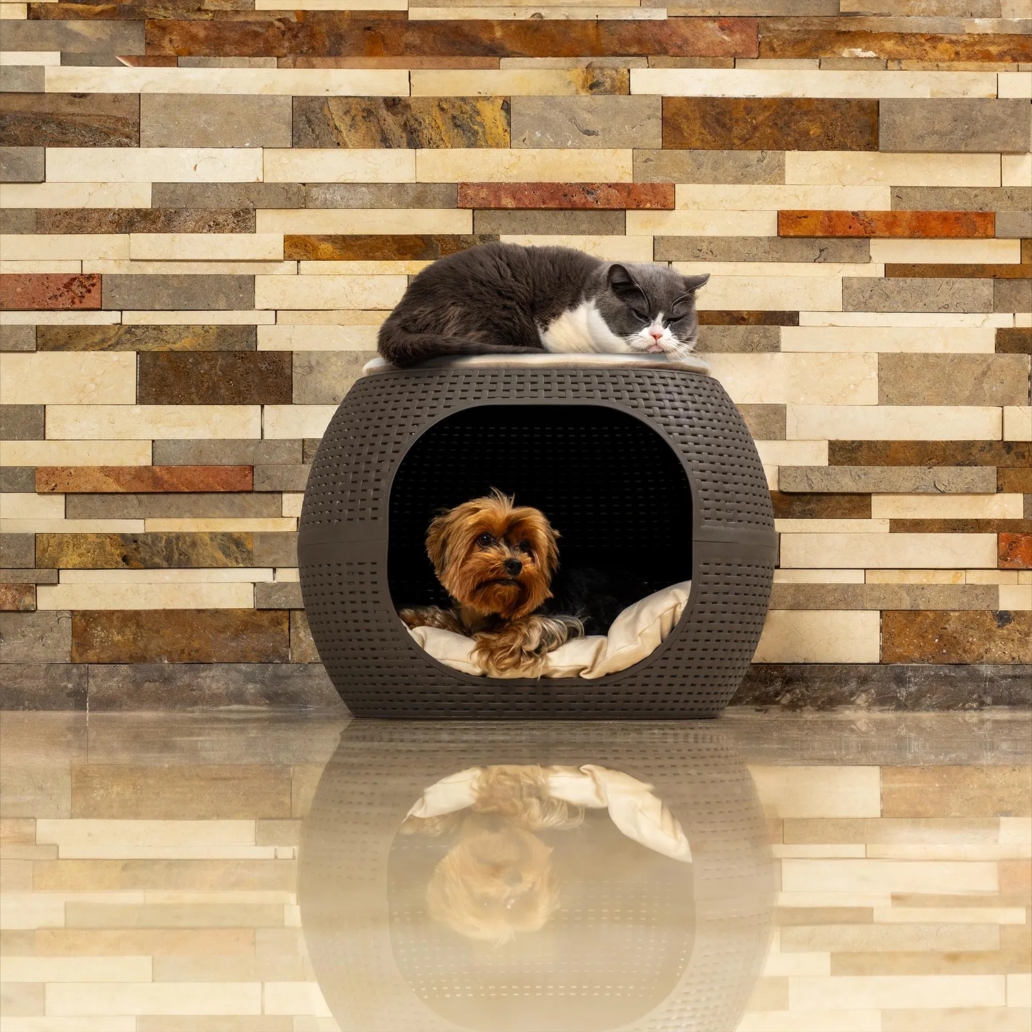 Cama Para Mascotas Ovalada 40x58x58cm Mocca Mq 3