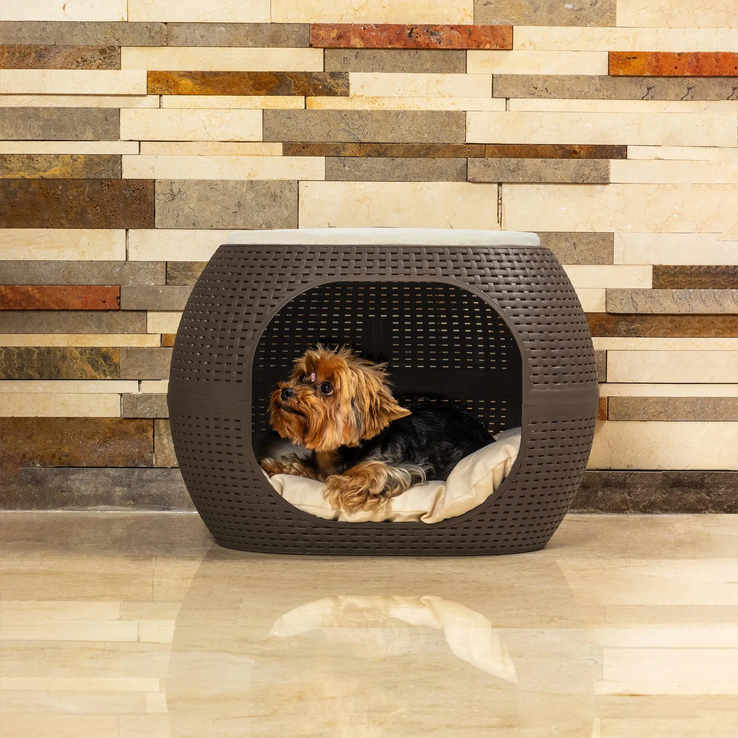 Cama Para Mascotas Ovalada 40x58x58cm Mocca Mq 4
