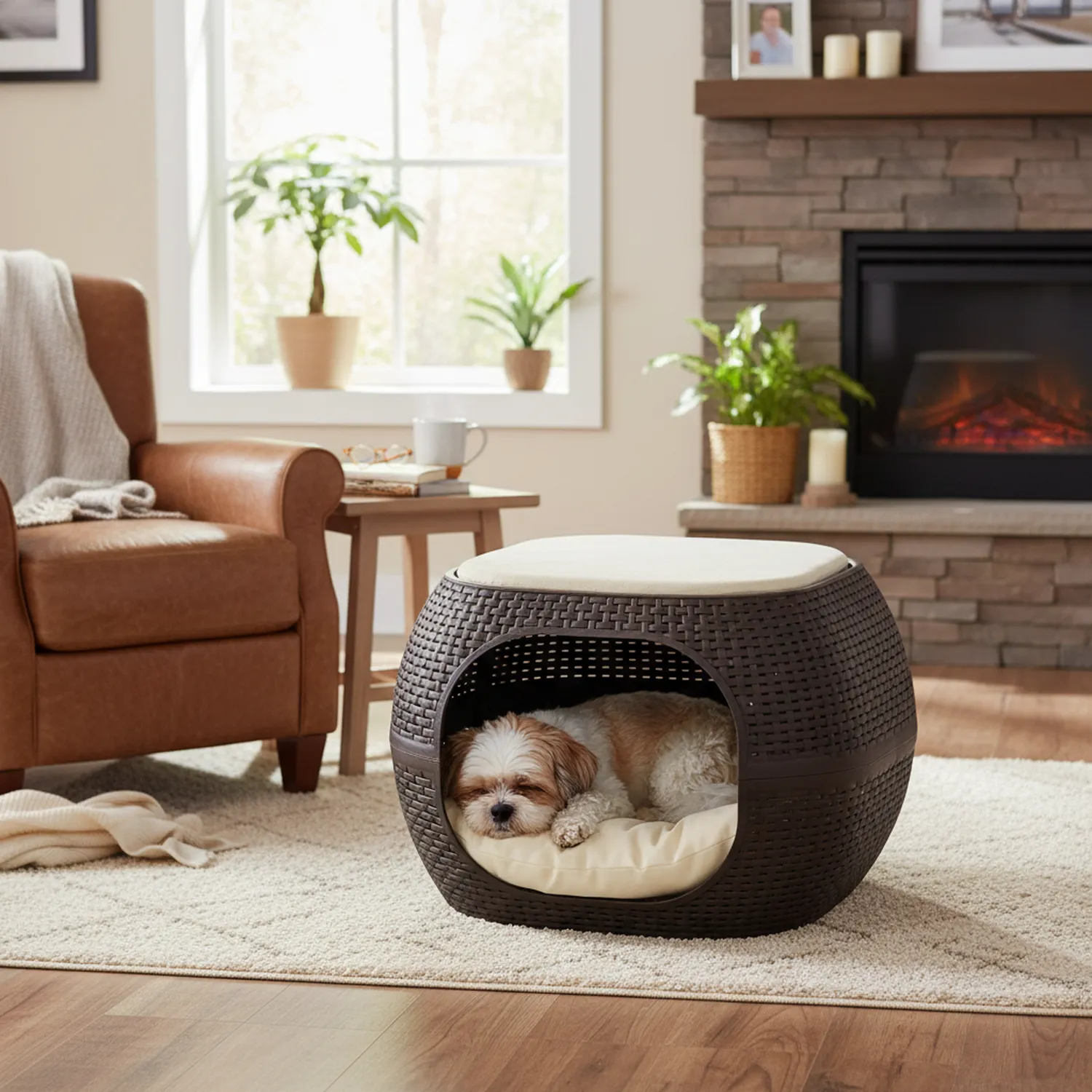 Cama Para Mascotas Ovalada 40x58x58cm Mocca Mq