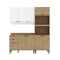 Bertolini Cocina Integral En Mdp 190cm Con Meson En Mdp 9 Puertas Blanco y Freijo