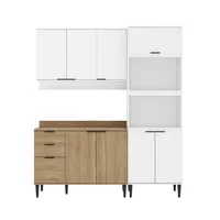 Bertolini Cocina Integral En Mdp 190cm Con Meson En Mdp 9 Puertas Blanco y Freijo