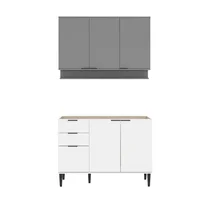 Cocina Integral En Mdp 120Cm Sin Mesón 6 Puertas Blanco Y Gris