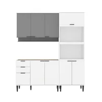 Bertolini Cocina Integral En Mdp 190cm Sin Meson En Mdp 9 Puertas Blanco y Gris