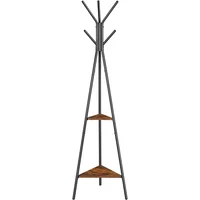 Perchero de Pie Estilo Industrial con Estantes Triangulares y 6 Ganchos