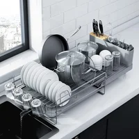 Escurridor Extensible de Platos Antióxido con Porta Cubiertos y Vasos