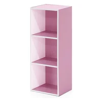 Biblioteca Furinno de Tres Niveles en Madera Laminada Color Blanco con Rosa