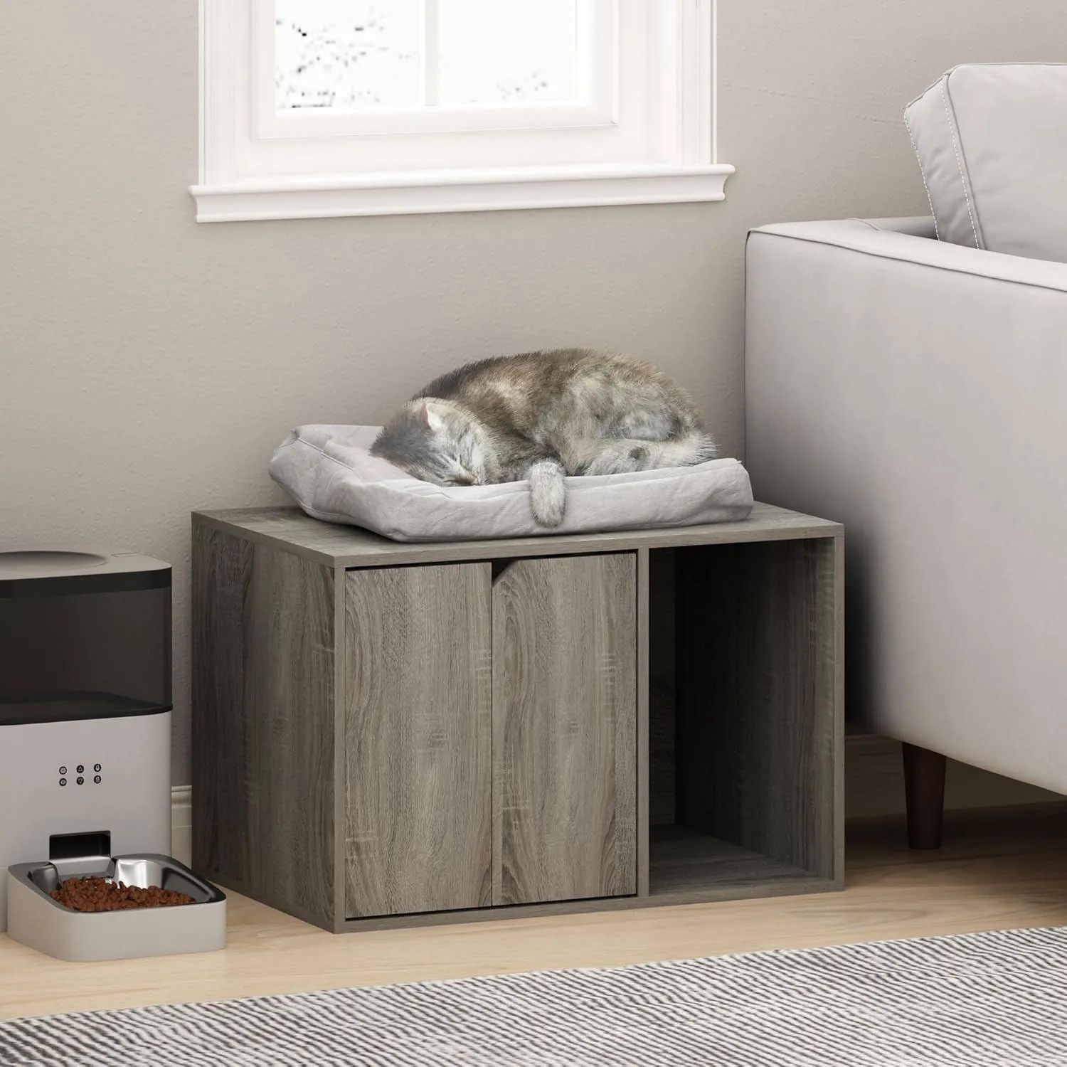 Caja Furinno con Apertura Superior y Diseño Multifuncional para Gatos 3