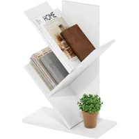 Biblioteca Vertical de Tres Niveles en Blanco con Diseño de Árbol Decorativo
