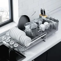 Escurridor Extensible de Platos Antióxido con Porta Cubiertos y Vasos